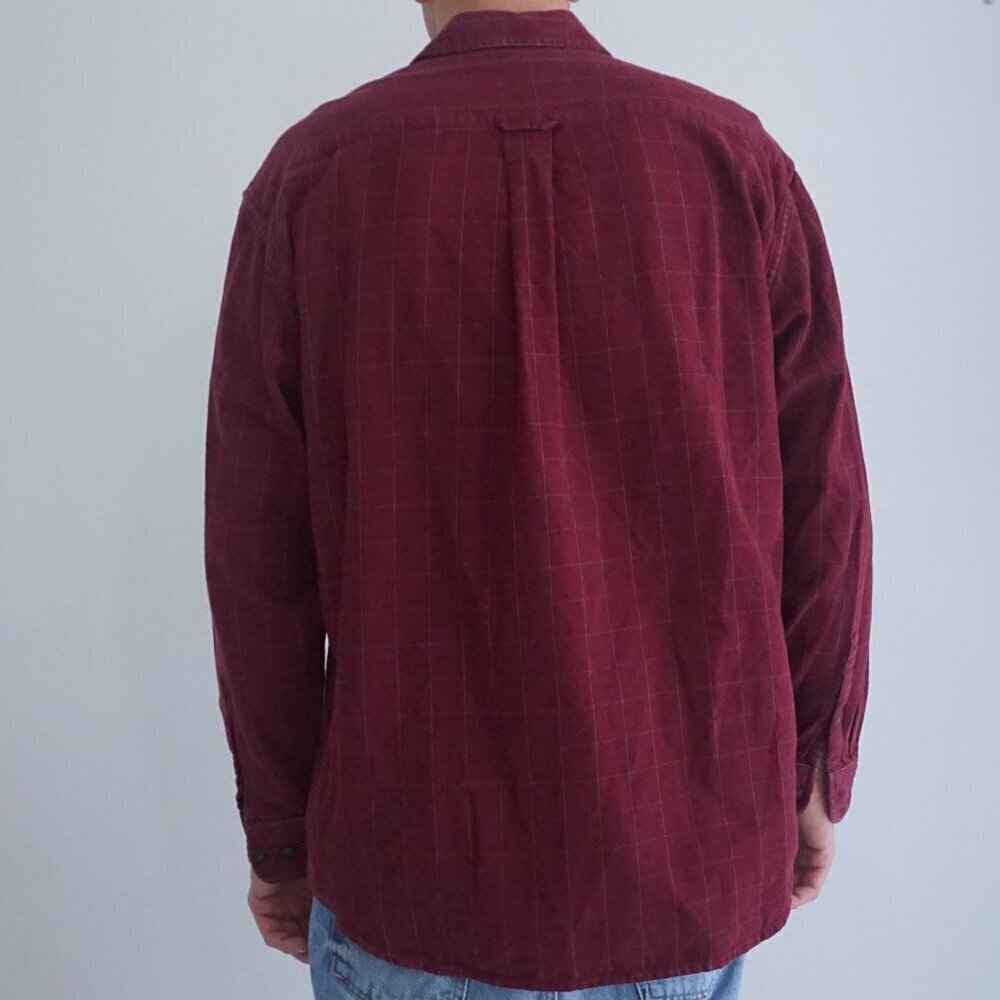 Vintage Retreat Maroon Checker Pattern 100% Cotton Button Down Dress Shirt L - Picture 2 of 10